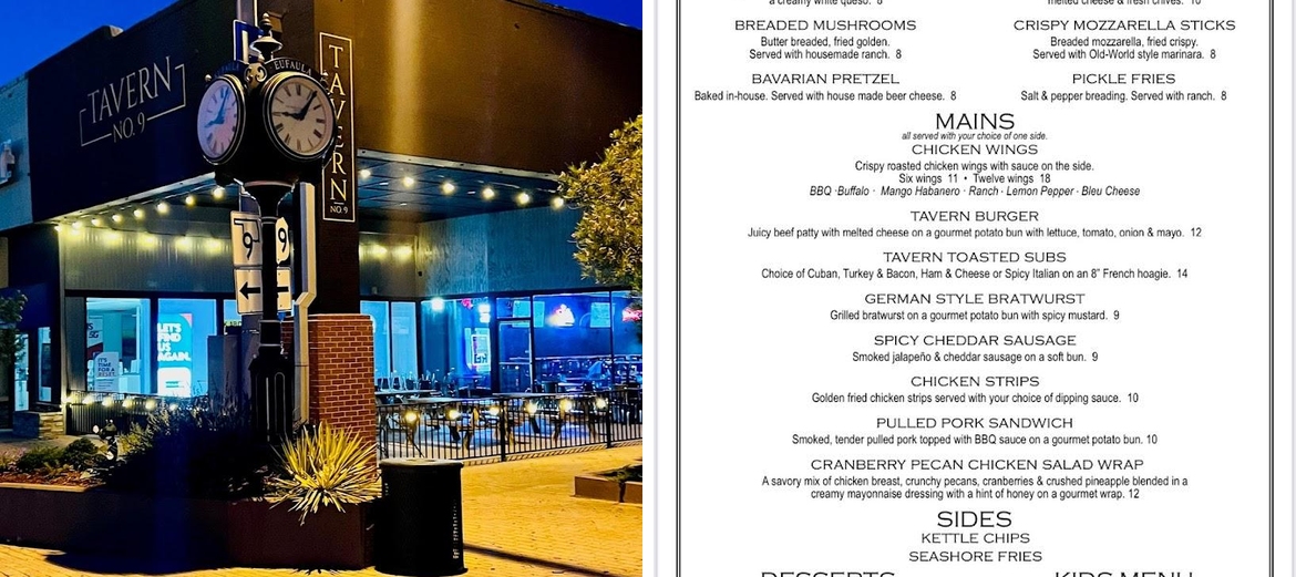 Tavern No. 9 Menu