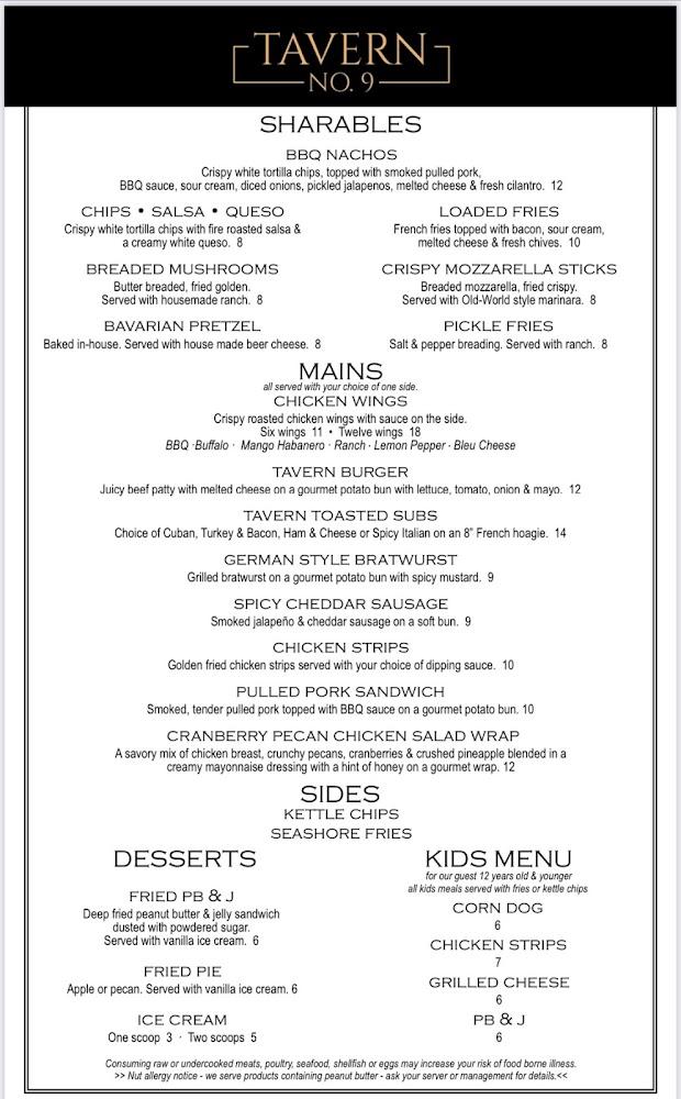 Tavern No. 9 Menu image 1